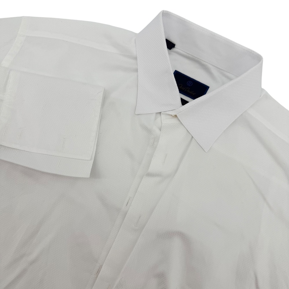 David Donahue Dress Shirt Men 17.5 34/35 White‎ French Cuff Textured Formal